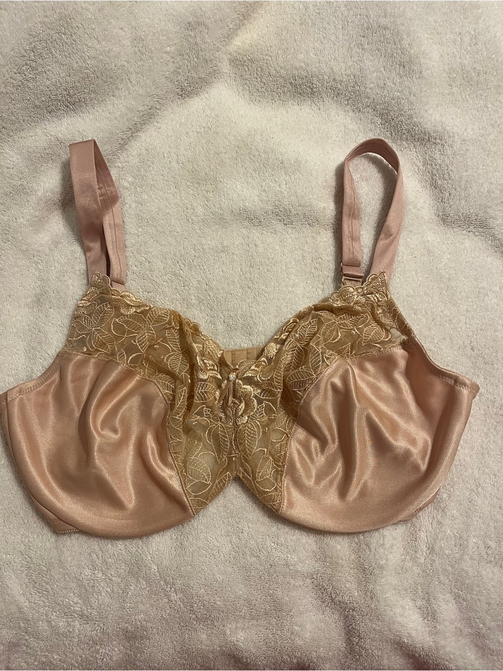 Wacoal Satin Underwire Bra in nude with Gold Lace 40DD